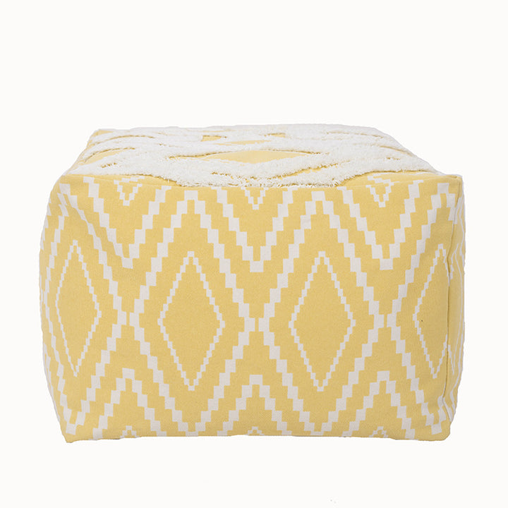 Gepolsterter Fußhocker‑Pouf mit Flauschoberseite und gewebtem Diamantmuster