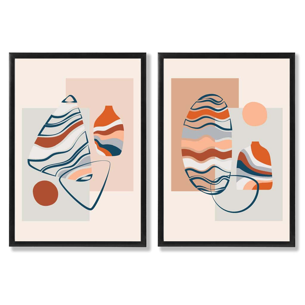 Boho-Pastellformen, 2er-Set gerahmte Kunstdrucke