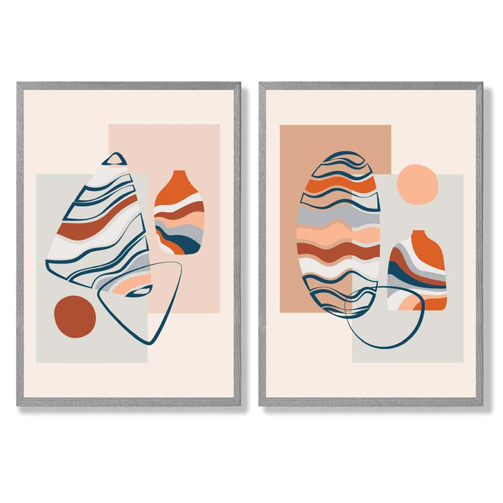 Boho-Pastellformen, 2er-Set gerahmte Kunstdrucke