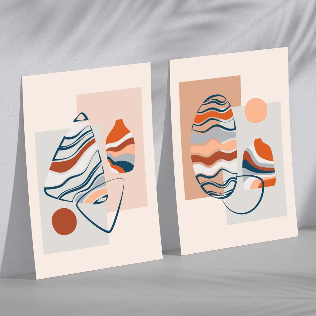 Boho-Pastellformen, 2er-Set gerahmte Kunstdrucke