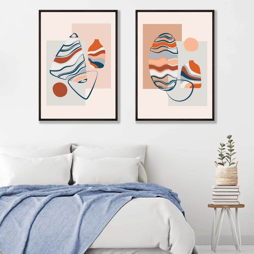 Boho-Pastellformen, 2er-Set gerahmte Kunstdrucke
