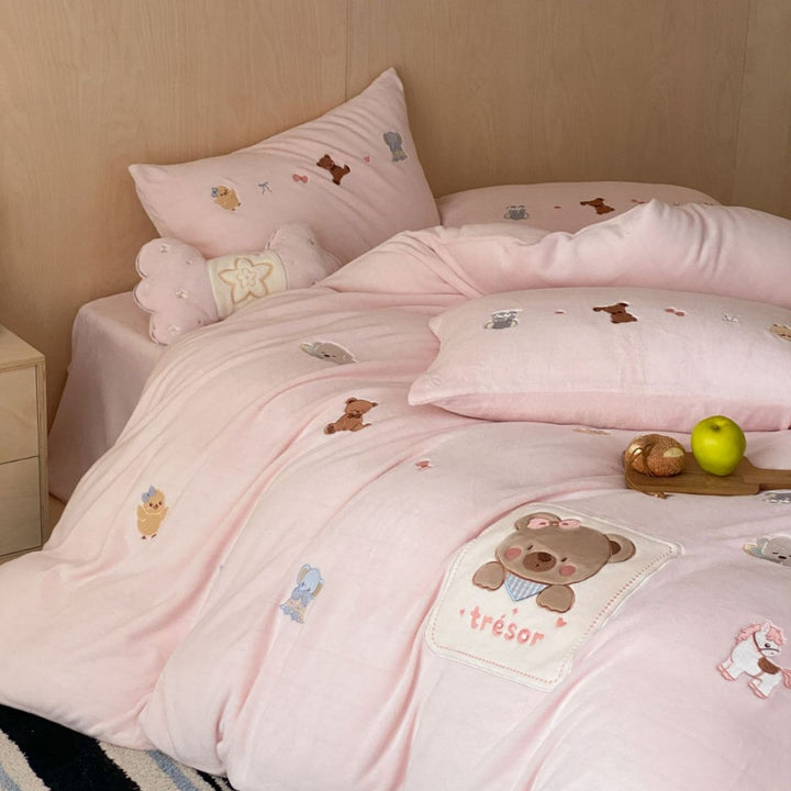 Milchfaser-Fleece Bettwäsche-Set, Cartoon-Design, antistatisch