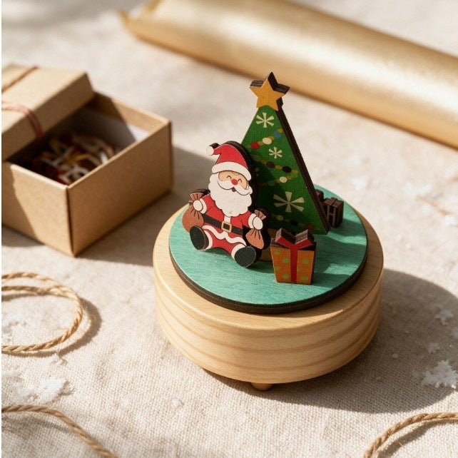 Weihnachtliche Holz-Spieluhr mit Weihnachtsmann