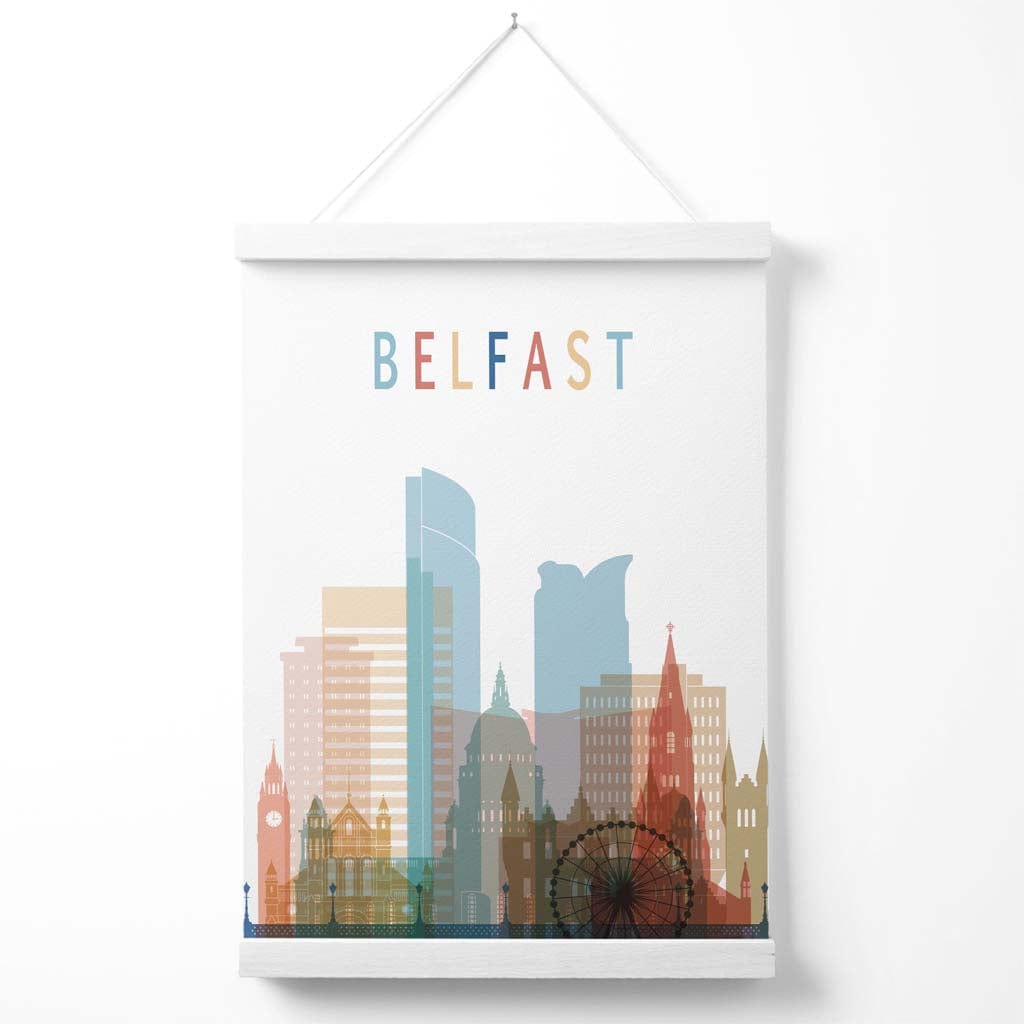 Buntes Belfast-Stadtbild-Poster mit Aufhänger