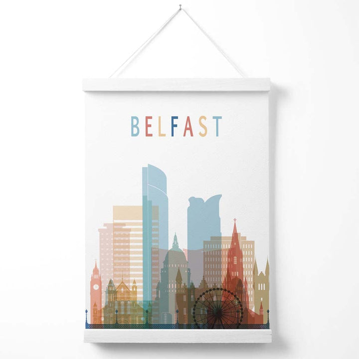 Buntes Belfast-Stadtbild-Poster mit Aufhänger