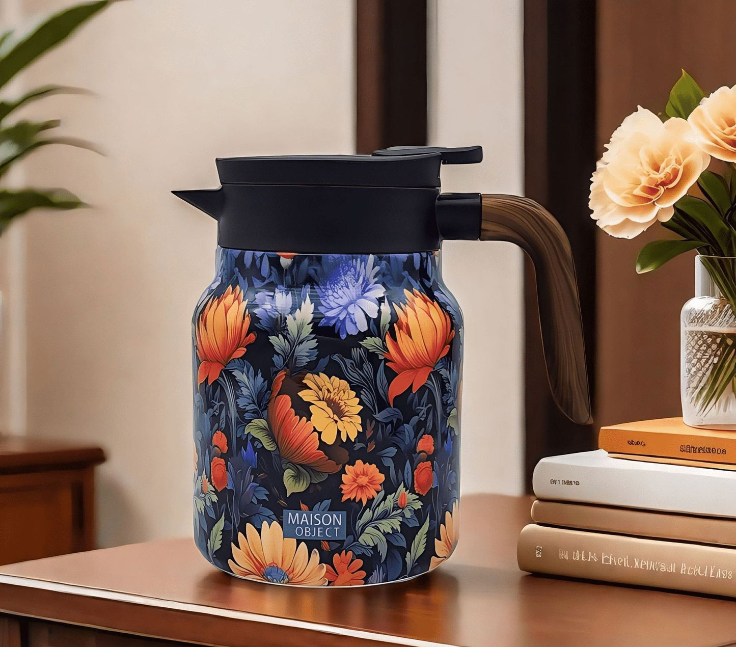 Teethermoskanne mit Vintage-Blumenmuster – mit integriertem Teesieb