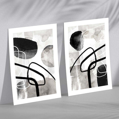 Schwarze und graue abstrakte Formen, 2er-Set Kunstdrucke