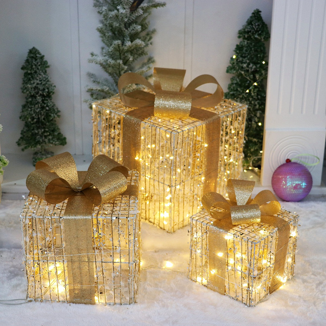 Beleuchtetes Weihnachts-Geschenkbox-Set aus Eisen
