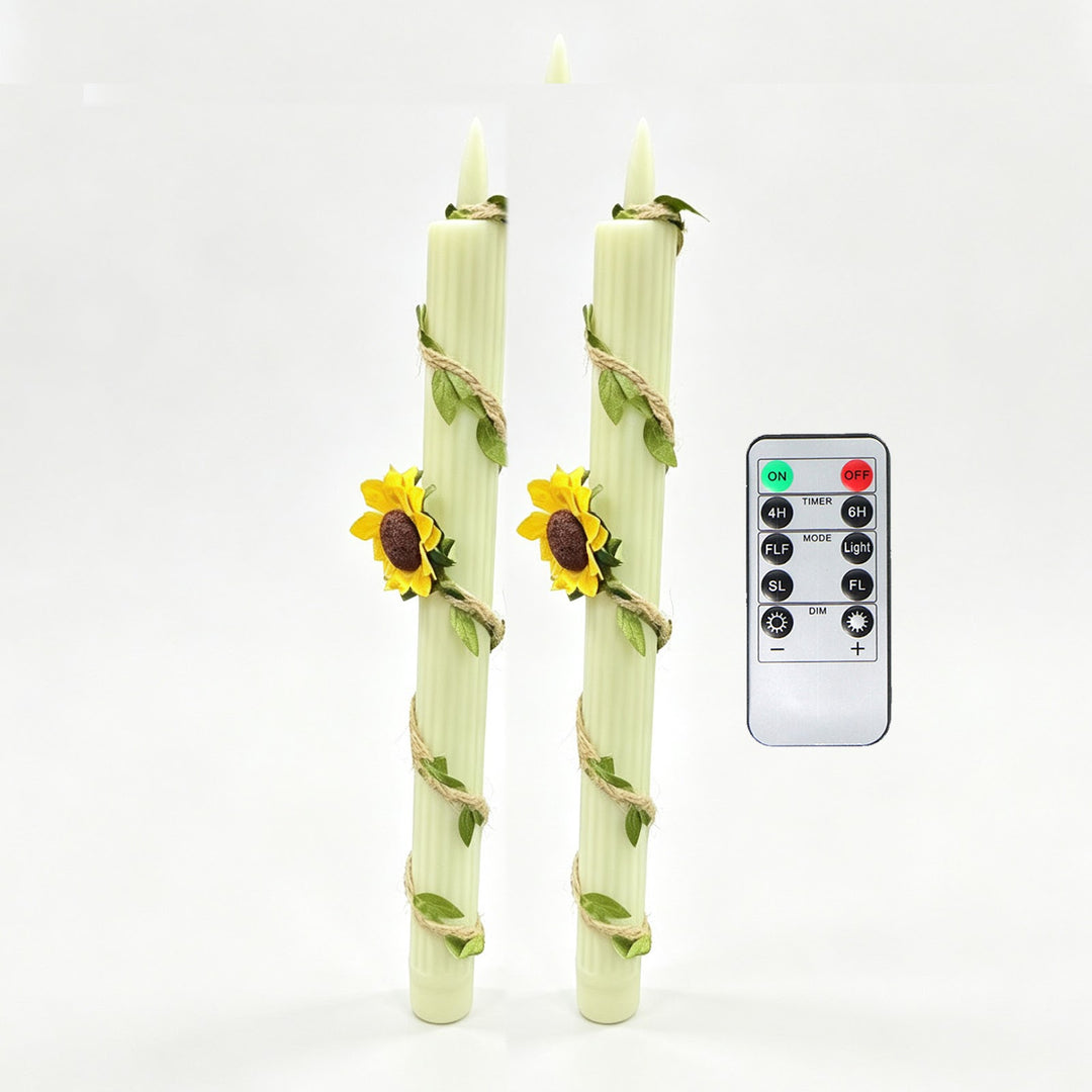 LED-Sonnenblumen-Kerze mit Sisalseil-Dekoration