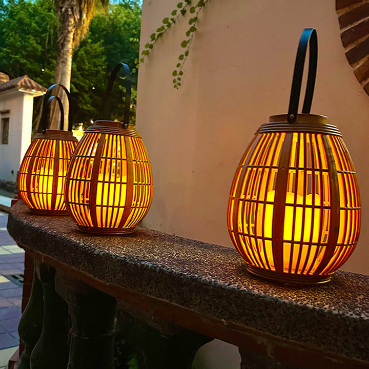 Moderne Art Deco Solar Runde Laterne Rattan LED Außen Landschaftslicht Für Garten | Karnz