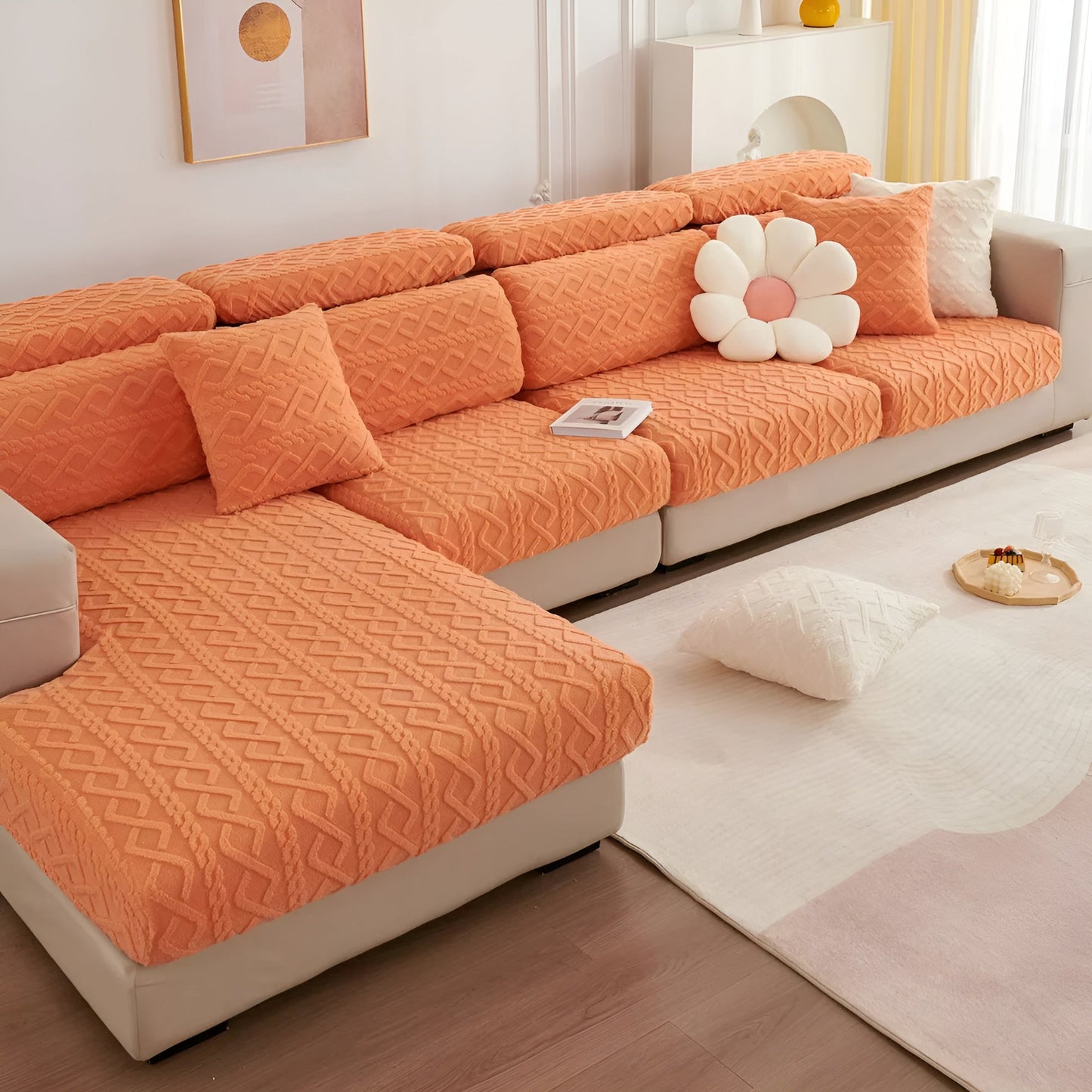 Samt-Sofa-Bezug mit Diamantmuster – weich und luxuriös | Perfekte Passform für jedes Sofa | Karnz