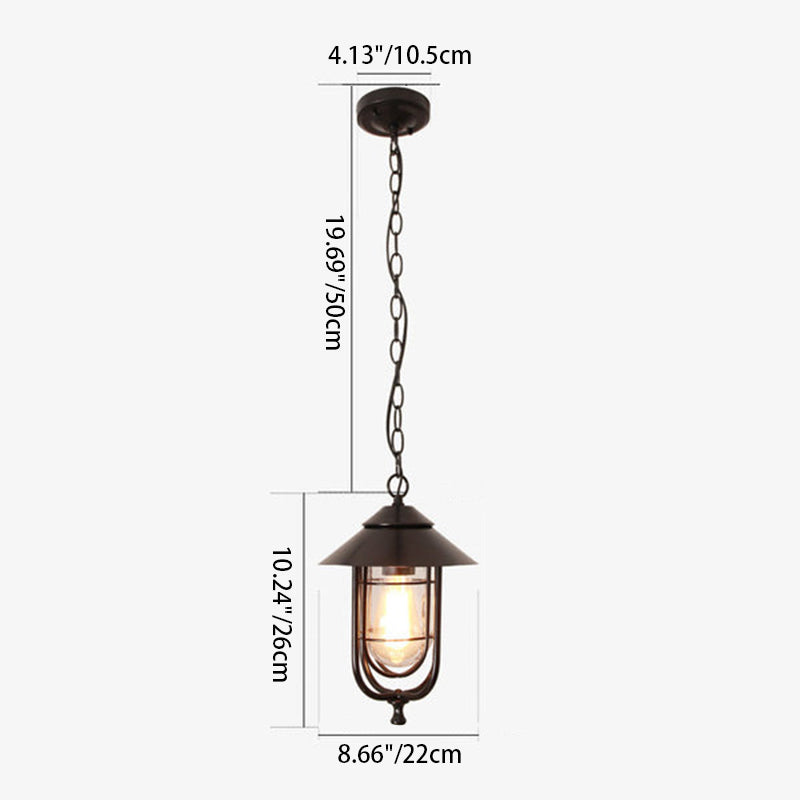 Industrielle Vintage-Hängeleuchte aus Aluminiumkäfig und Glas mit einem Licht, wasserdicht für den Außenbereich
