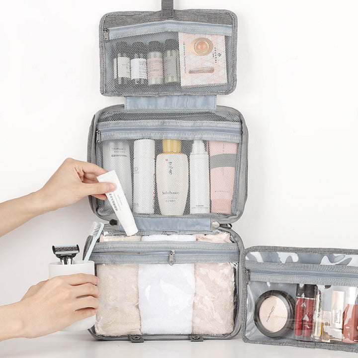 Karnz | Travelique Reise-Kosmetik-Organizer | Kompakt & Wasserabweisend | Mit 4 Fächern & 360° Haken | Für Damen & Herren