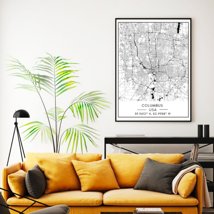 Stadtplan von Columbus – Leinwandbild