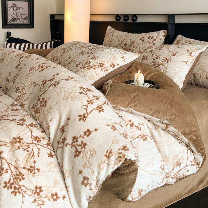 Milchfaser-Fleece Bettwäsche-Set, winterwarm, floral