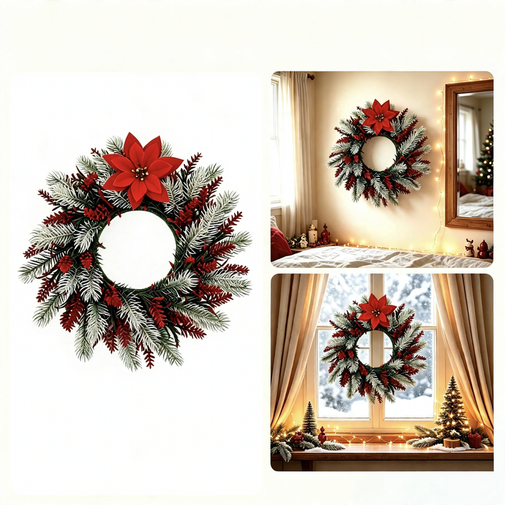 Künstlicher Weihnachtskranz mit Tannenzweigen und Beeren, 38 cm