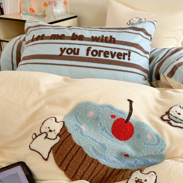 Milchfleece-Bettwäsche-Set, Cartoon-Design, extra warm