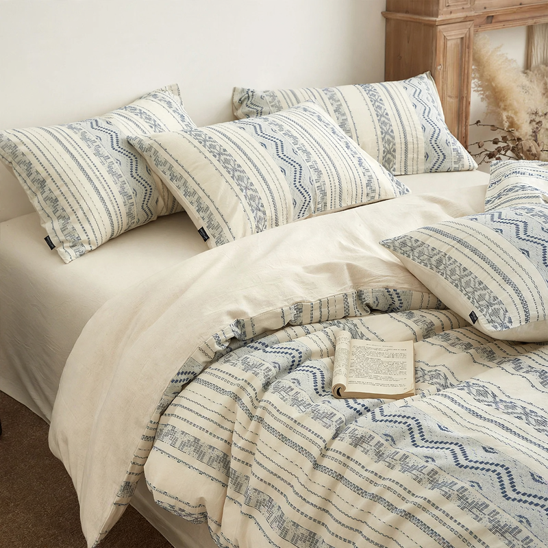 Baumwoll-Leinen-Bettwäsche-Set, Boho-Stil, 4-teilig
