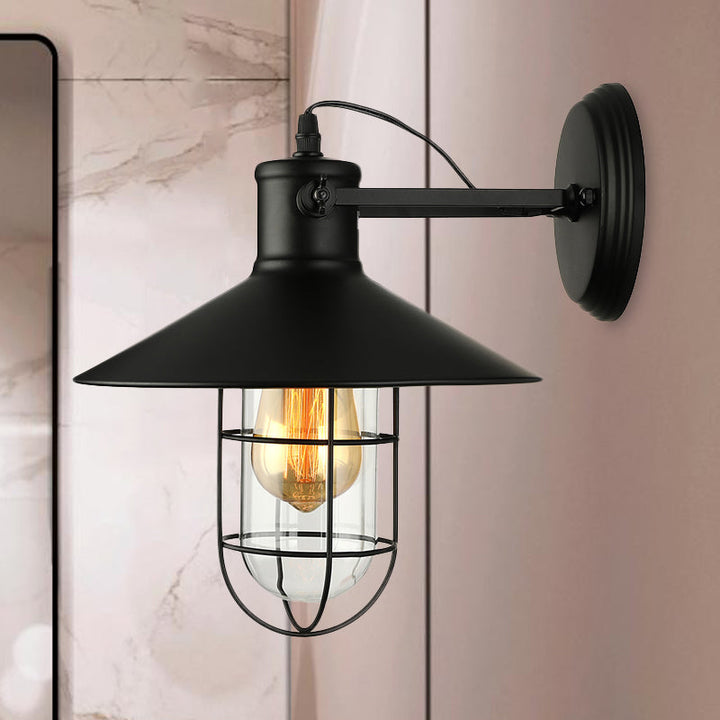 1 Licht Klar Glas Wand Sconce Licht Traditionell Schwarz/Rost Käfig Kaffeehaus Beleuchtung Leuchte | Karnz