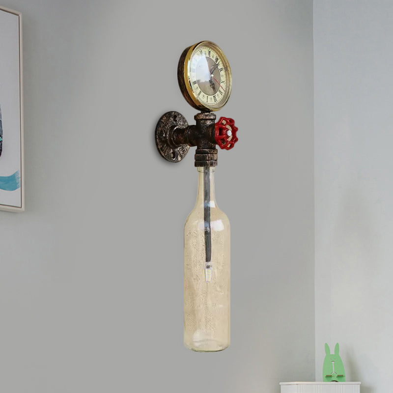 Braune/Blaue Flaschen Wandleuchte Lampe Vintage Stilvolle Glas 1 Glühbirne Wohnzimmer Wandbeleuchtung mit Manometer und Ventil