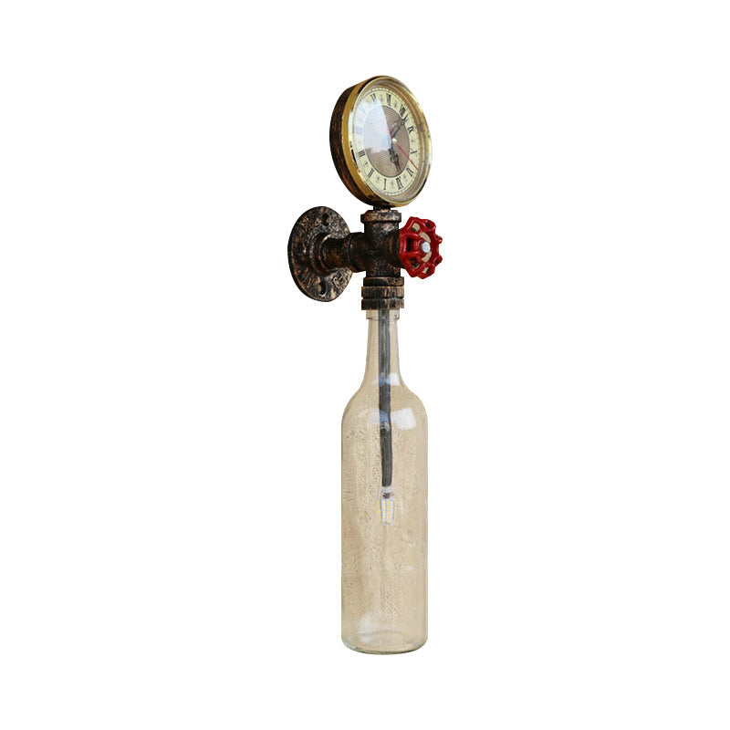Braune/Blaue Flaschen Wandleuchte Lampe Vintage Stilvolle Glas 1 Glühbirne Wohnzimmer Wandbeleuchtung mit Manometer und Ventil