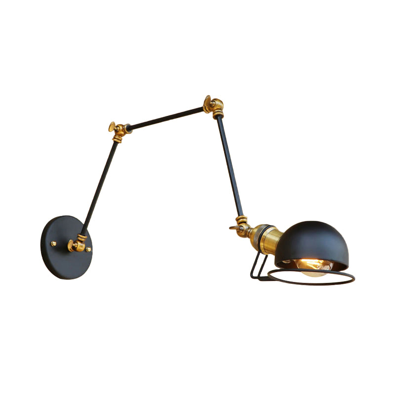 Vintage Industrial Bowl Wandlampe 1 Licht Eisen Wandlampe mit schwenkbarem Arm in Schwarz/Metall