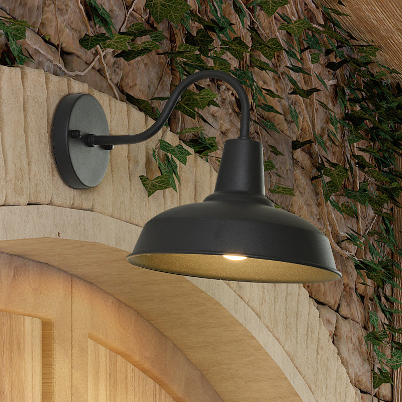 Farmhouse Barn Wand Sconce Beleuchtung 1 Glühbirne Metall Wandlampe mit Gänseneckarm in Schwarz für Veranda | Karnz