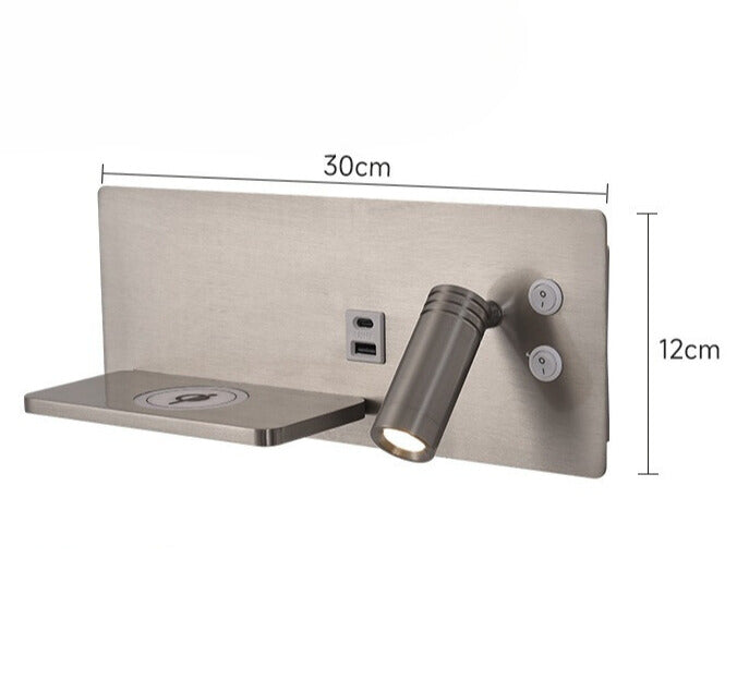 Moderne LED Wandleuchte mit USB-Anschluss, Wandlampe mit Regal für Schlafzimmer & Büro | Karnz
