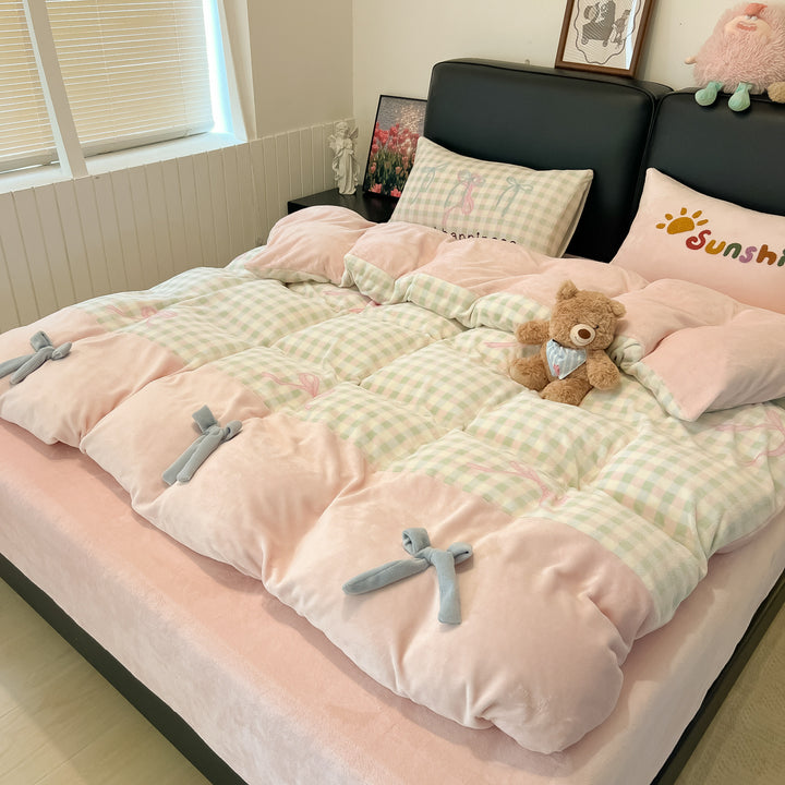 Milchfaser-Fleece Bettwäsche-Set mit Schleifen-Design