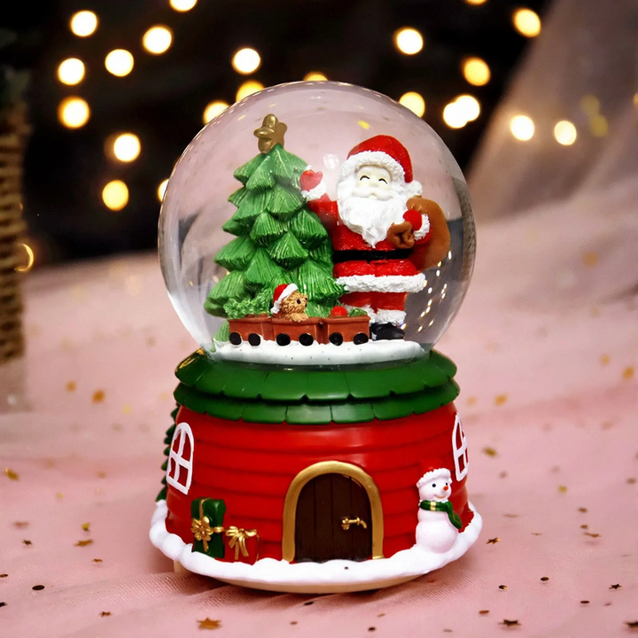 Weihnachtliche Spieluhr mit Schneekugel und Licht