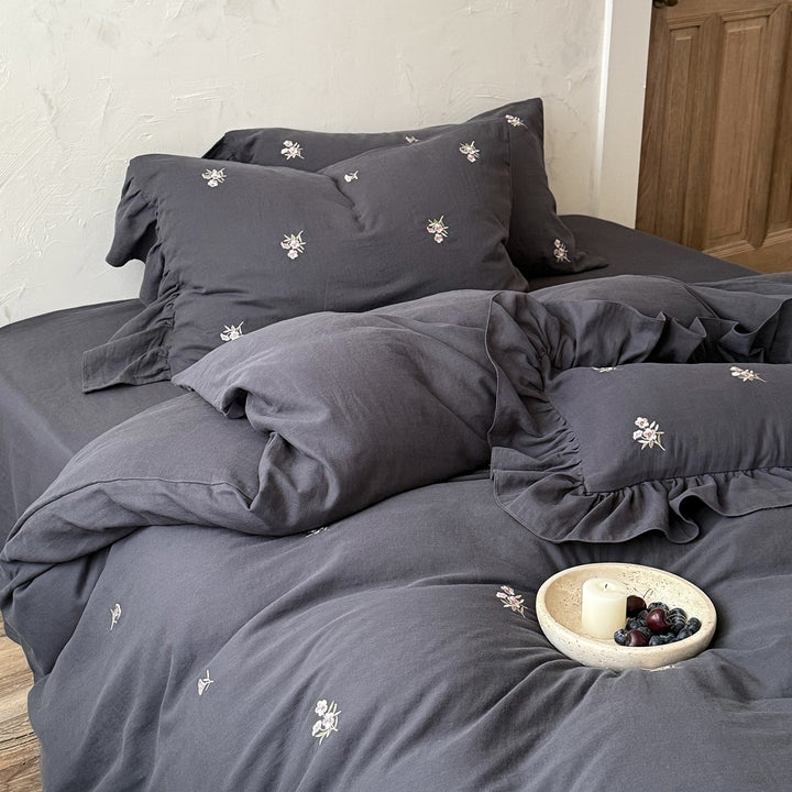 Baumwoll-Bettwäsche-Set, 4-teilig, Crinkle-Struktur