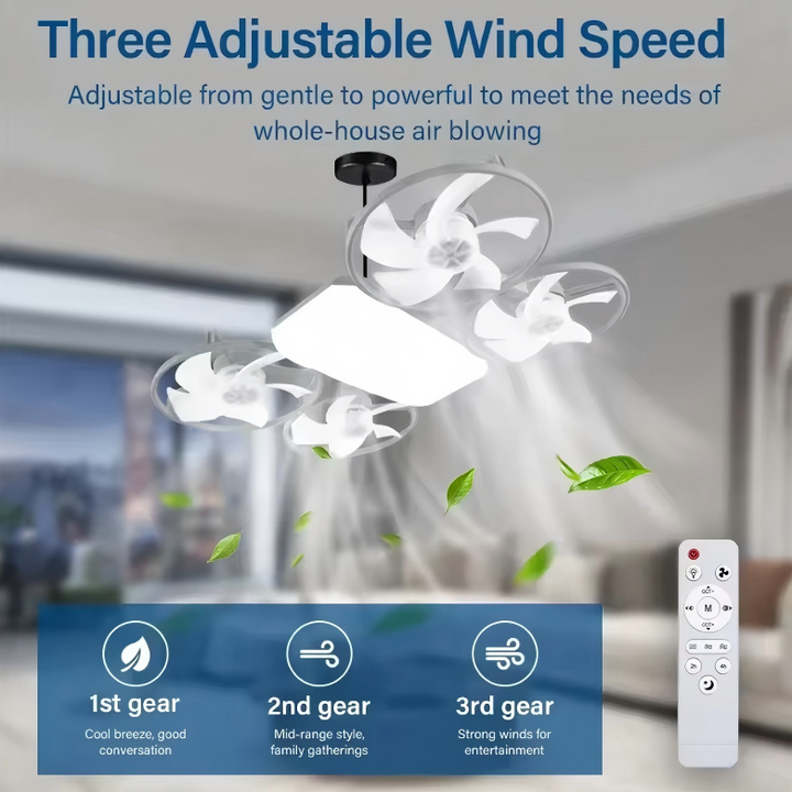 Moderner Deckenventilator mit vier Blättern und Licht | Karnz