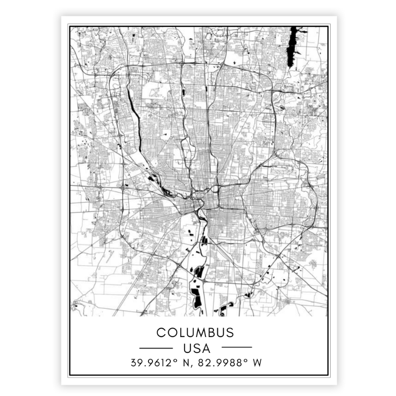 Stadtplan von Columbus – Leinwandbild