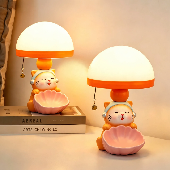 Cartoon-Katzentischlampe mit Stauraum