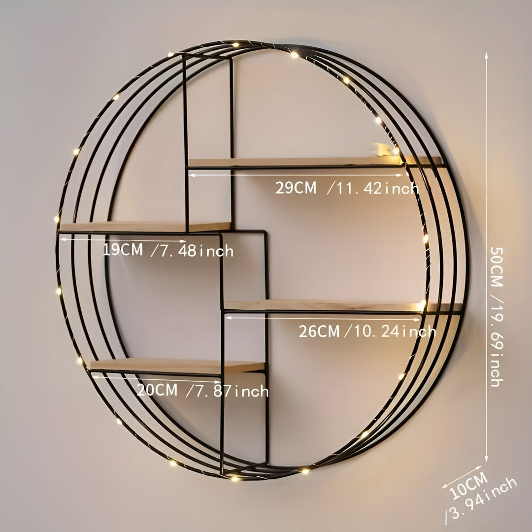 Runde Wandregal mit 4 Ebenen – Retro-Design aus Holz & Metall | Dekorativer Hängeregal für Wohnzimmer, Badezimmer & Schlafzimmer | Karnz