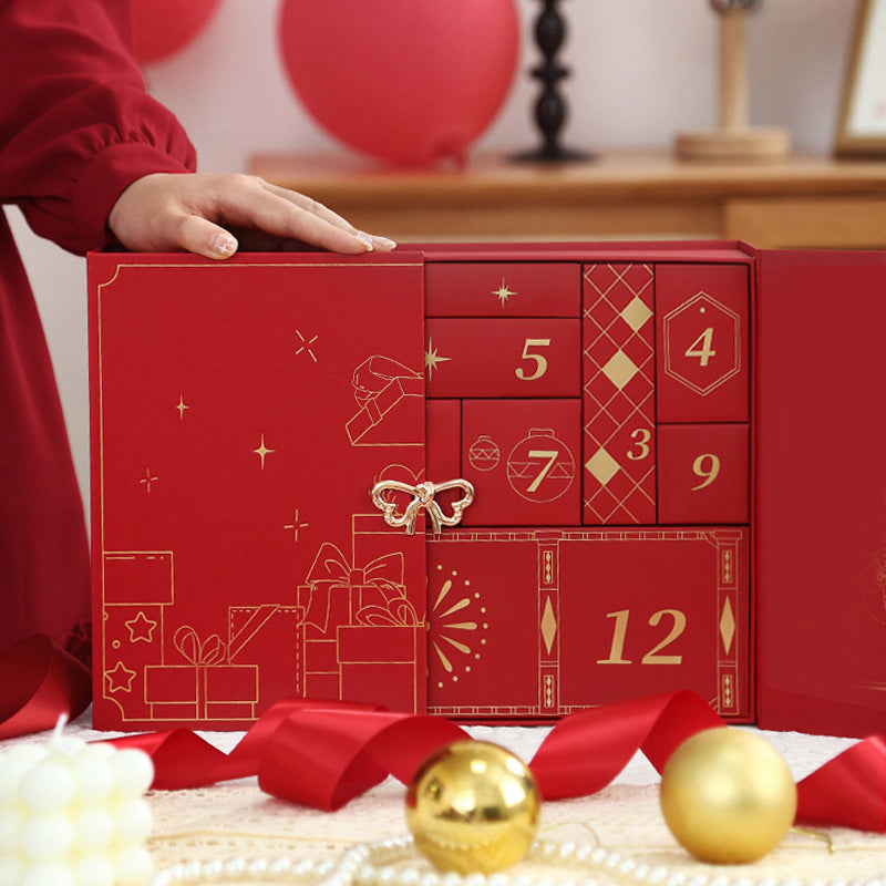 Adventskalender-Geschenkbox, 24 Fächer, mit Goldprägung