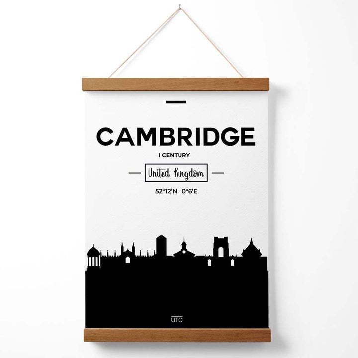 Cambridge-Stadtbildposter in Schwarz-Weiß mit Aufhänger