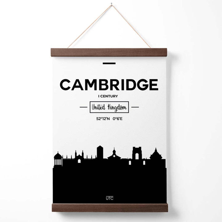 Cambridge-Stadtbildposter in Schwarz-Weiß mit Aufhänger