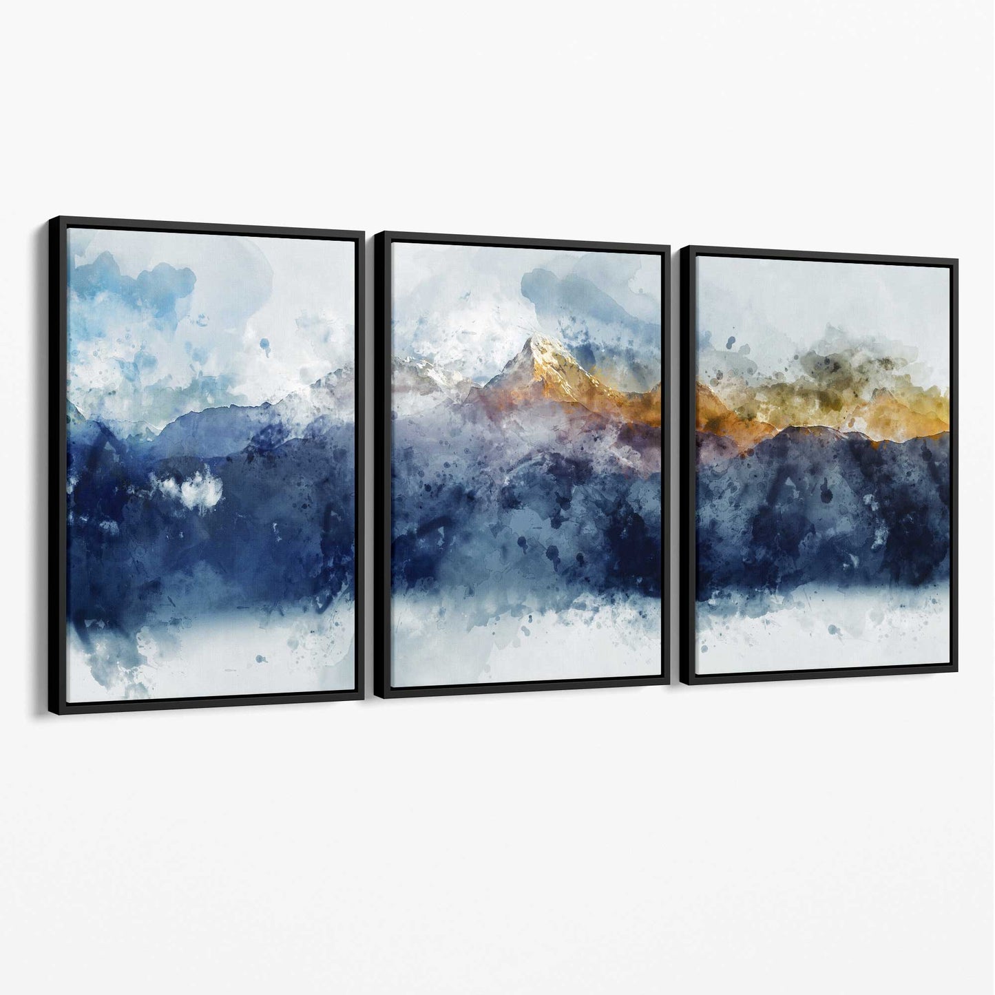 Abstraktes Wandbild mit blauen und gelben Bergen auf Leinwand