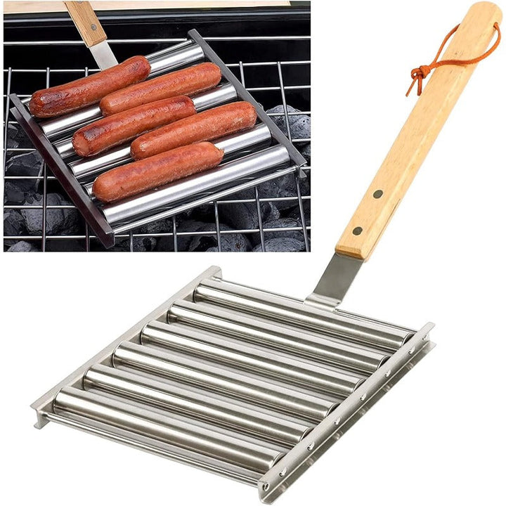 Rotierendes Hot Dog Grill Rack mit abnehmbarem Holzgriff Karnz