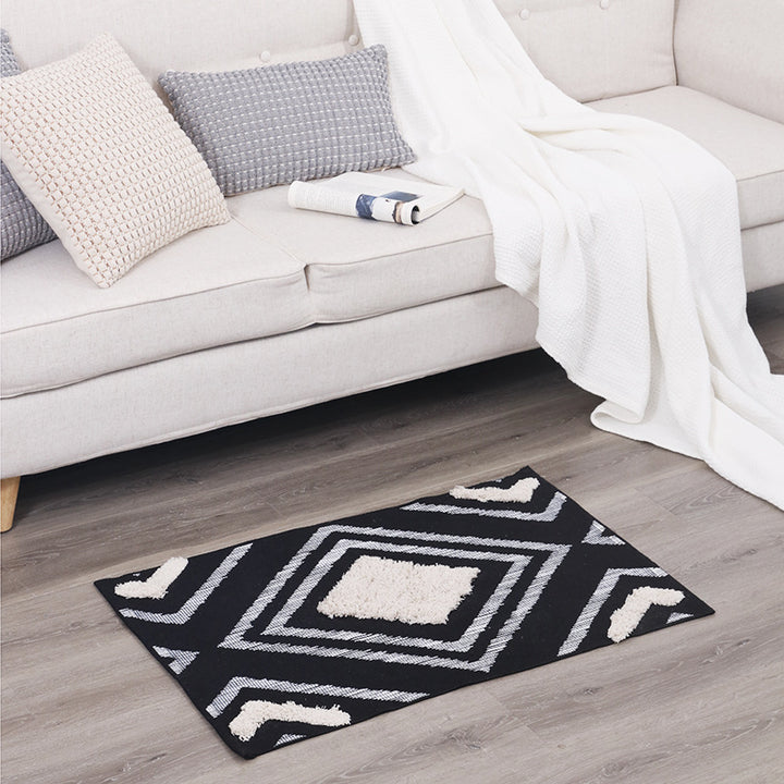 Kurzfloriger Badezimmer- und Wohnteppich mit geometrischem Diamantmuster und rutschfester Unterseite Karnz