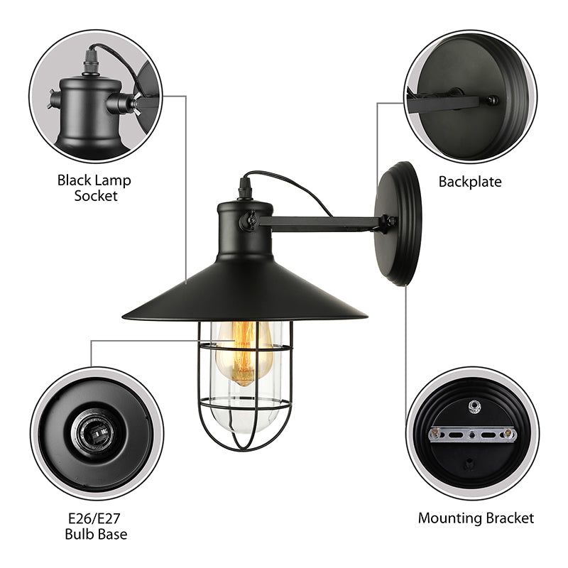 1 Licht Klar Glas Wand Sconce Licht Traditionell Schwarz/Rost Käfig Kaffeehaus Beleuchtung Leuchte | Karnz