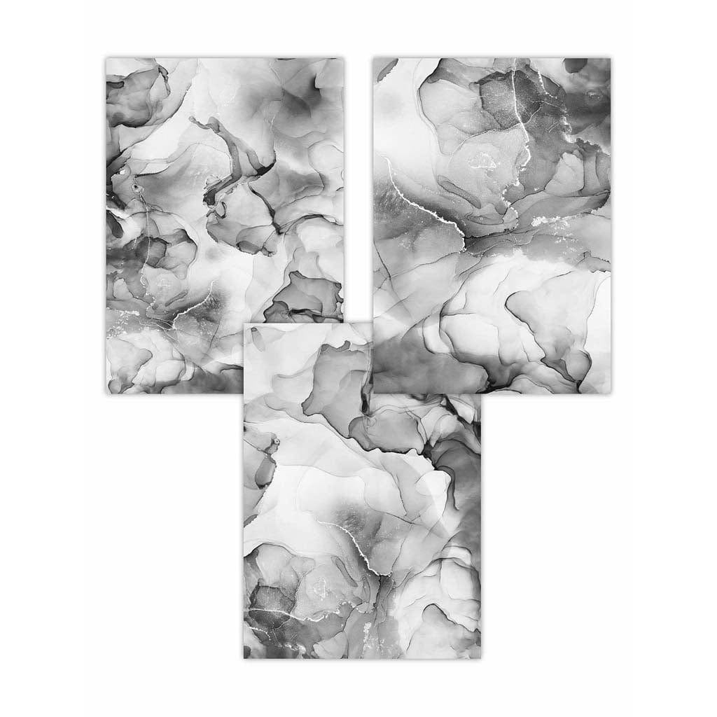 Abstraktes florales Muster in Grau, 3er-Set Wandbilder | Gerahmt