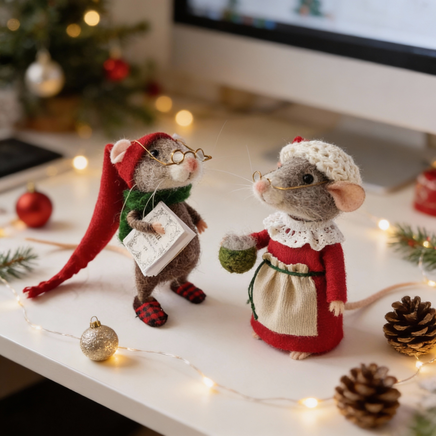Handgefertigte Filzmaus-Dekoration | Umweltfreundliche Wolle | Weihnachtsschmuck & Geschenk