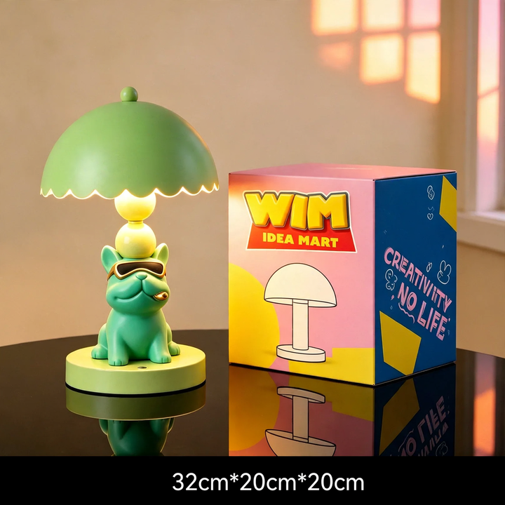 Französische Bulldoggen-Tischlampe Grün mit Sonnenbrille