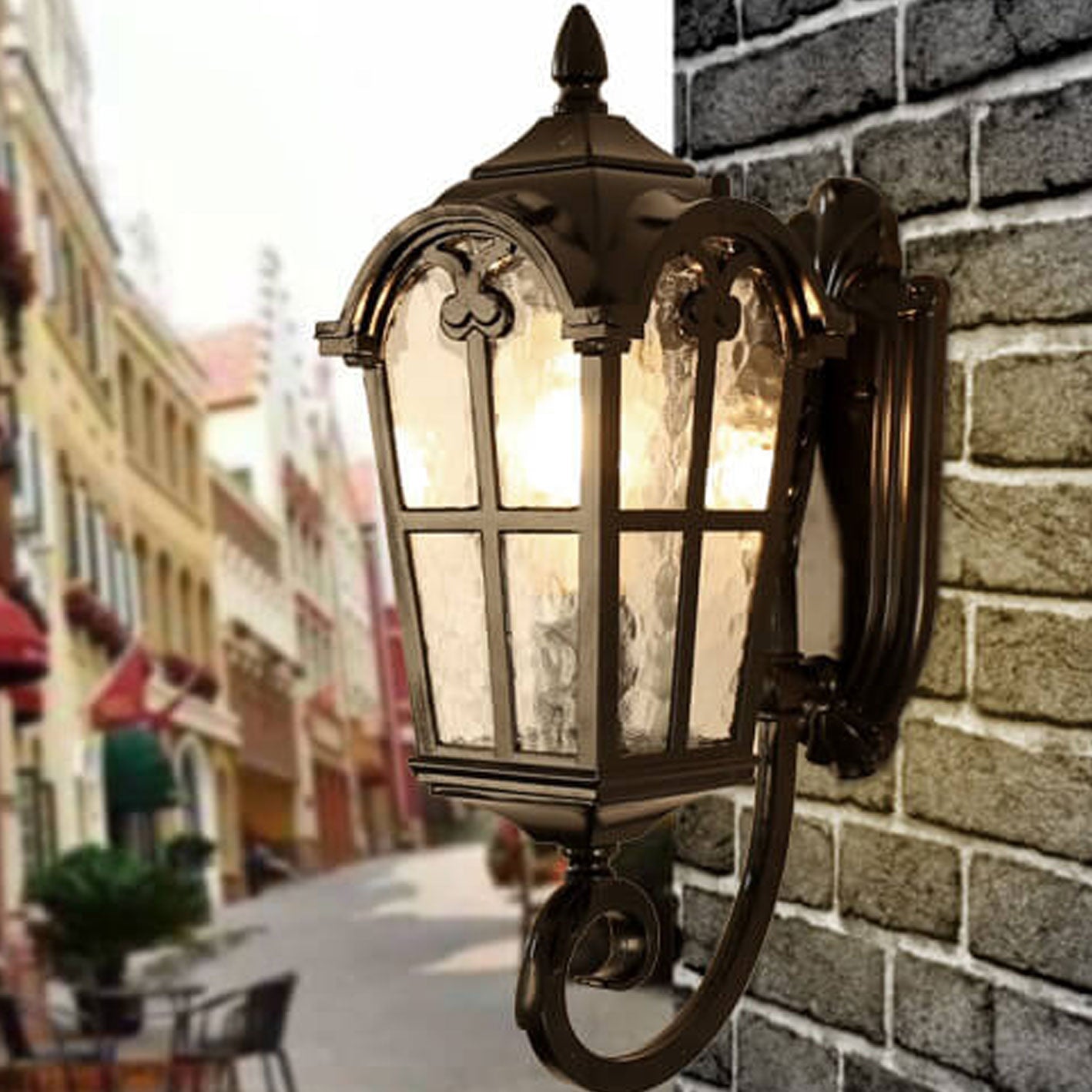 Europäische Retro-Wandlaterne aus Glas und Aluminium, wasserdicht, für den Außenbereich, 1-flammig
