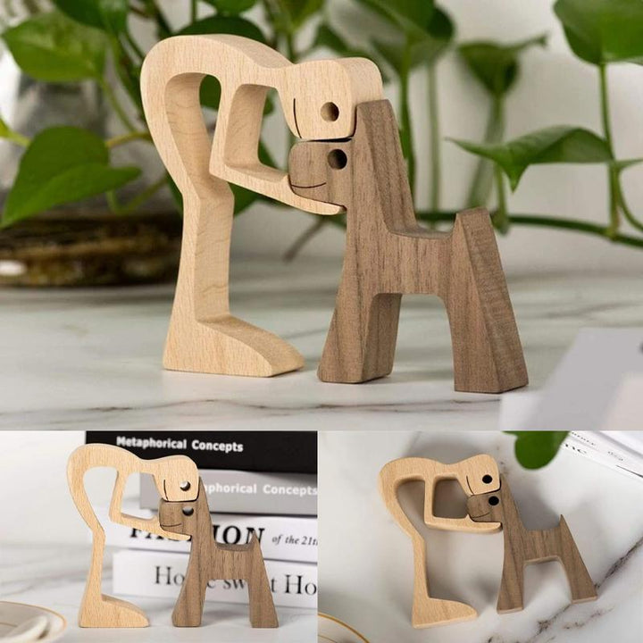 Tierliebhaber Geschenke Holzskulptur Familie & Welpe Holzhandwerk Tischornamente | Karnz