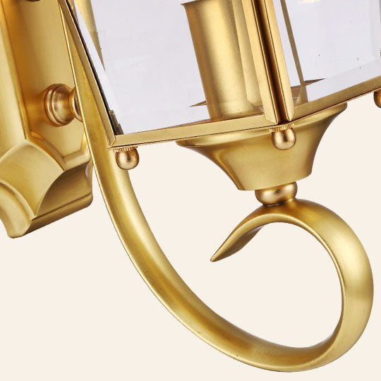 Europäische, moderne Luxus-Wandleuchte für den Außenbereich, viereckig, wasserdicht, aus Messing und Glas, mit einer Lichtquelle