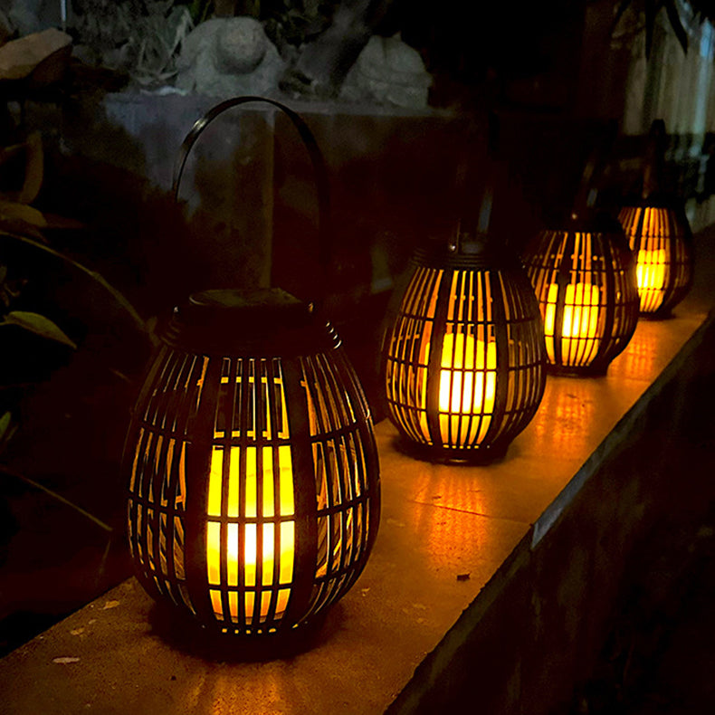 Moderne Art Deco Solar Runde Laterne Rattan LED Außen Landschaftslicht Für Garten | Karnz