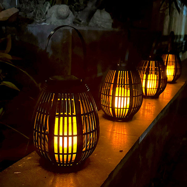 Moderne Art Deco Solar Runde Laterne Rattan LED Außen Landschaftslicht Für Garten | Karnz